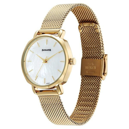 Sonata 87087YM01 Quartz Analog Silver Dial Metal Strap Watch for Women