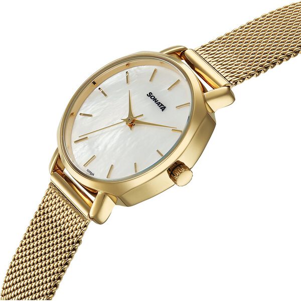 Sonata 87087YM01 Quartz Analog Silver Dial Metal Strap Watch for Women
