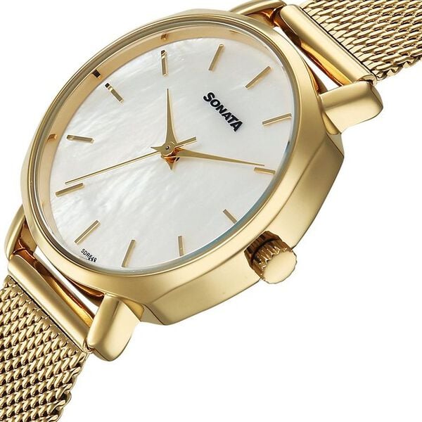 Sonata 87087YM01 Quartz Analog Silver Dial Metal Strap Watch for Women