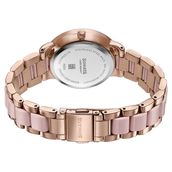 Sonata 87107KD02 Festive 2.0 Quartz Multifunction Pink Dial Two-Tone Acetate & Metal Strap Women's Watch