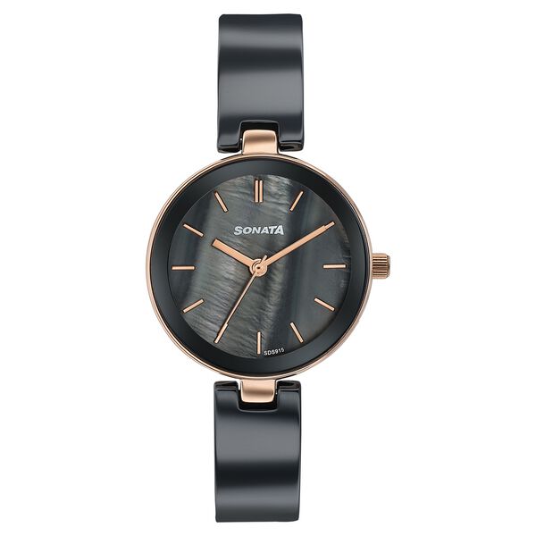 Sonata 87109KD02W Festive Quartz Analog Black Dial Two-Tone Ceramic & Metal Strap Women's Watch