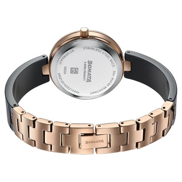 Sonata 87109KD02W Festive Quartz Analog Black Dial Two-Tone Ceramic & Metal Strap Women's Watch