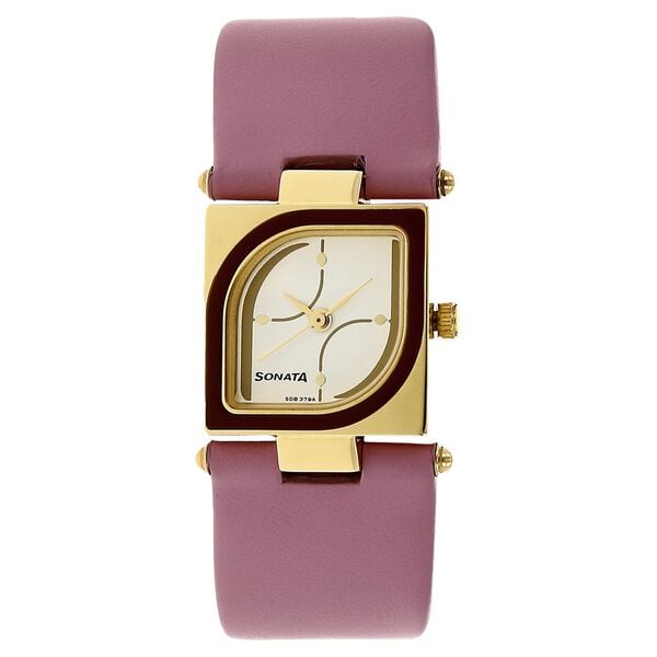 Sonata 8919YL01 Analog Quartz Women Watch with Silver Dial and Pink Leather Strap