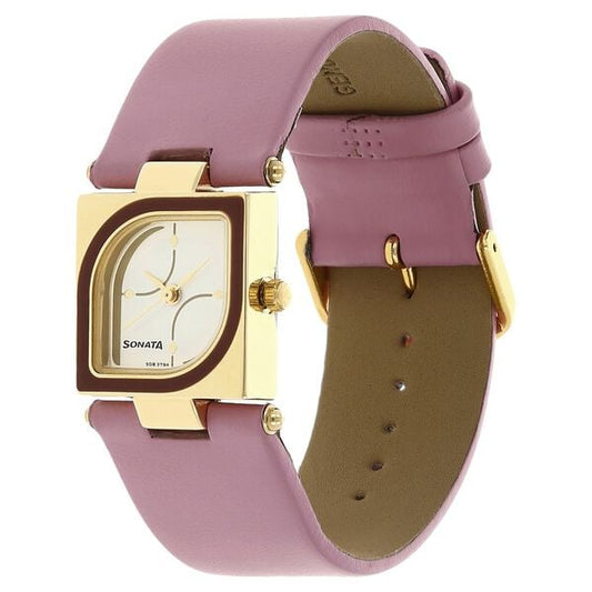 Sonata 8919YL01 Analog Quartz Women Watch with Silver Dial and Pink Leather Strap
