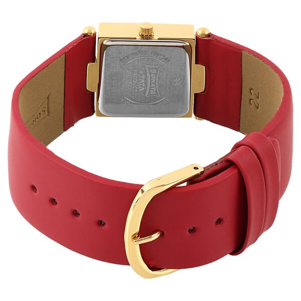 Sonata 8919YL04 Quartz Analog Champagne Dial Red Leather Strap Women’s Watch