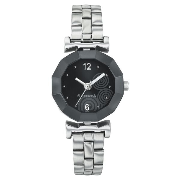 Sonata 8943SM01 Quartz Analog Black Dial Metal Strap Watch for Women