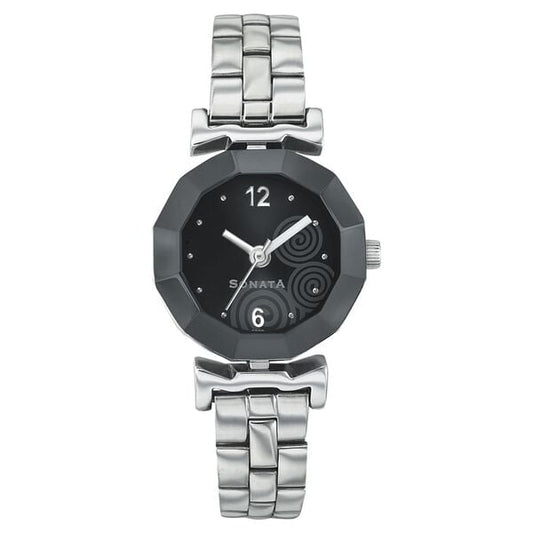 Sonata 8943SM01 Quartz Analog Black Dial Metal Strap Watch for Women