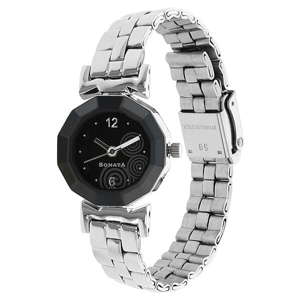 Sonata 8943SM01 Quartz Analog Black Dial Metal Strap Watch for Women