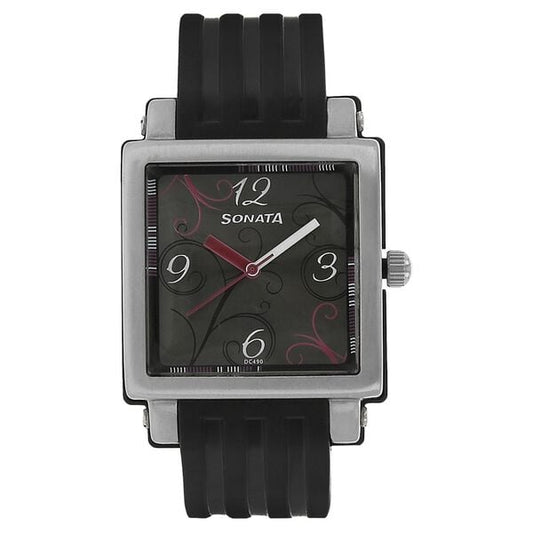 Sonata 8990PP03J Quartz Analog Black Dial Fabric Strap Watch for Women