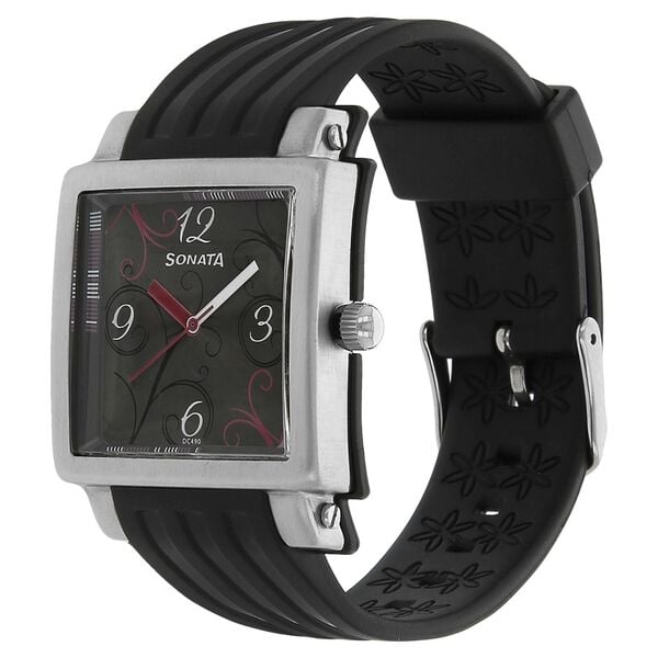 Sonata 8990PP03J Quartz Analog Black Dial Fabric Strap Watch for Women