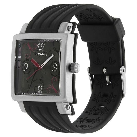 Sonata 8990PP03J Quartz Analog Black Dial Fabric Strap Watch for Women