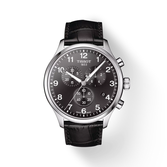 Tissot T1166171605700 Black Dial Men’s Swiss Quartz Chronograph Watch – Stainless Steel Case, Black Leather Strap, Sapphire Crystal