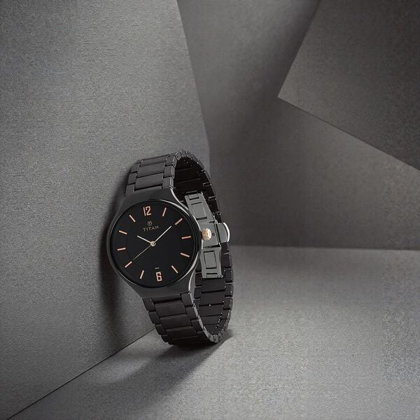 Titan 90014KC02 Men Black Dial Ceramic Strap Quartz Watch