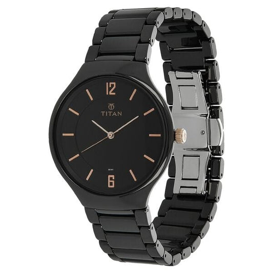 Titan 90014KC02 Men Black Dial Ceramic Strap Quartz Watch