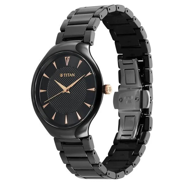 Titan 90014KC05 Regalia Ceramics Quartz Analog Black Dial Black Ceramic Men's Watch