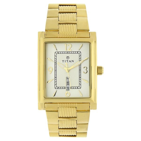 Titan NR90024YM07 Men’s Quartz Analog Steel Strap Champagne Dial Watch
