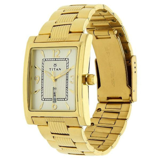 Titan NR90024YM07 Men’s Quartz Analog Steel Strap Champagne Dial Watch