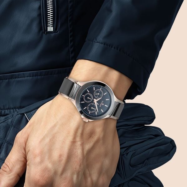 Titan 90089KD02A Men’s Black-Dial Multifunction Watch with Two-Tone Stainless Steel & Ceramic Strap
