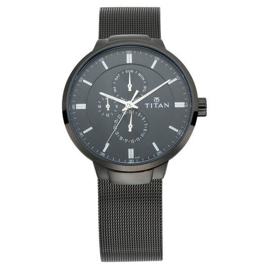 Titan 90093NM01 Workwear Quartz Analog Black Dial 42mm Stainless Steel Case Stainless Steel Strap Men Watch