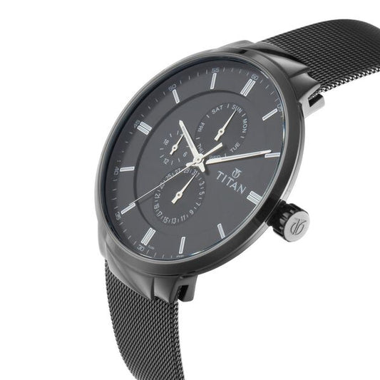 Titan 90093NM01 Workwear Quartz Analog Black Dial 42mm Stainless Steel Case Stainless Steel Strap Men Watch