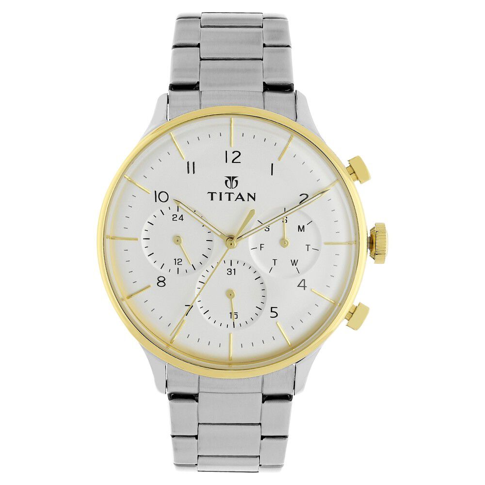 Titan 90102BM01 Men’s White-Dial Multifunction Stainless-Steel Watch