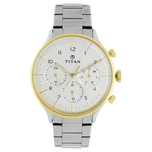 Titan 90102BM01 Men’s White-Dial Multifunction Stainless-Steel Watch
