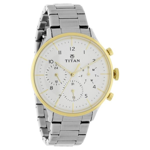 Titan 90102BM01 Men’s White-Dial Multifunction Stainless-Steel Watch