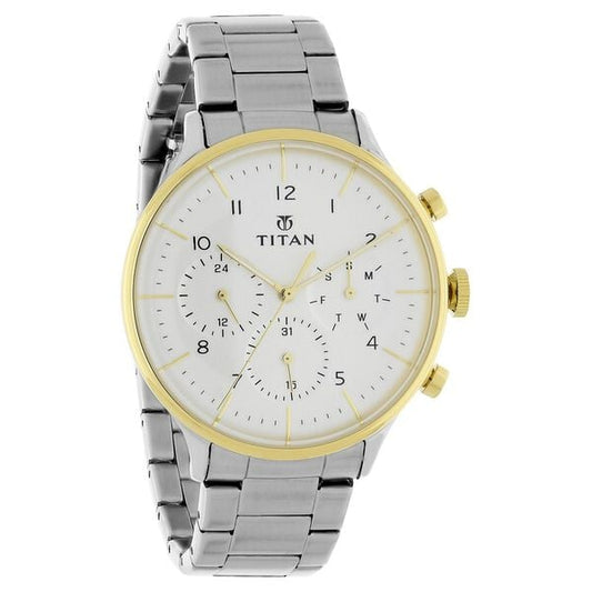Titan 90102BM01 Men’s White-Dial Multifunction Stainless-Steel Watch