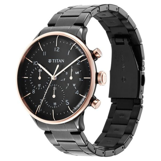 Titan 90102KM01 Men’s Urban Magic Black Dial Black Stainless Steel Strap Quartz Analog Watch – Round Metal Case, Mineral Glass, Push-Button Clasp, Water-Resistant