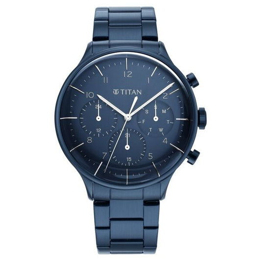 Titan 90102QM01 Men’s Blue-Dial Multifunction Stainless Steel Watch