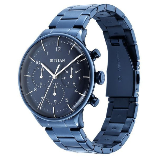 Titan 90102QM01 Quartz Multifunction Blue Dial Blue Stainless Steel Strap Men Watch