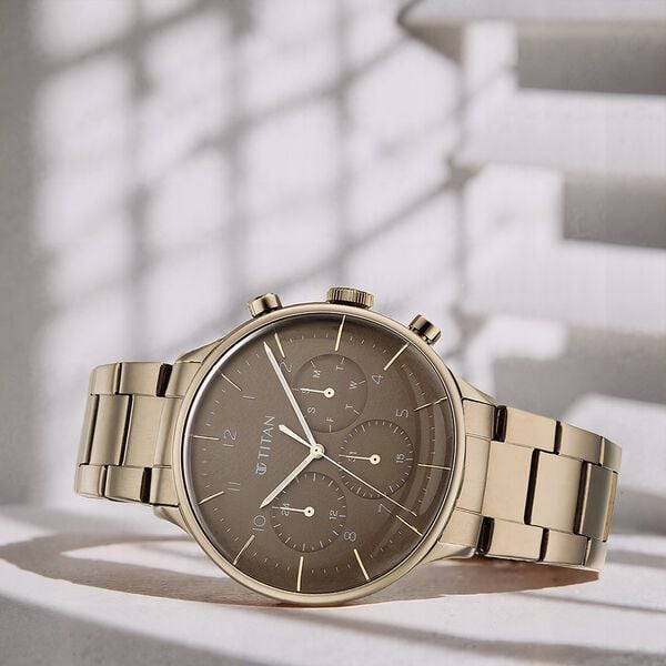 Titan 90102QM02 Men’s Brown-Dial Multifunction Stainless Steel Watch
