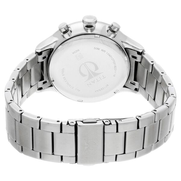 Titan 90102SM01 Blue Dial Analog Watch for Men – Silver Stainless Steel Strap, Quartz Movement