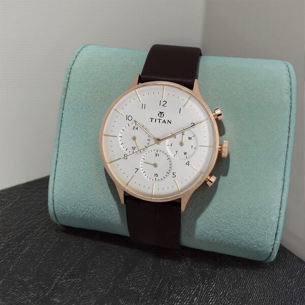 Titan 90102WL01 Men White Dial Leather Strap Quartz Multifunction Watch