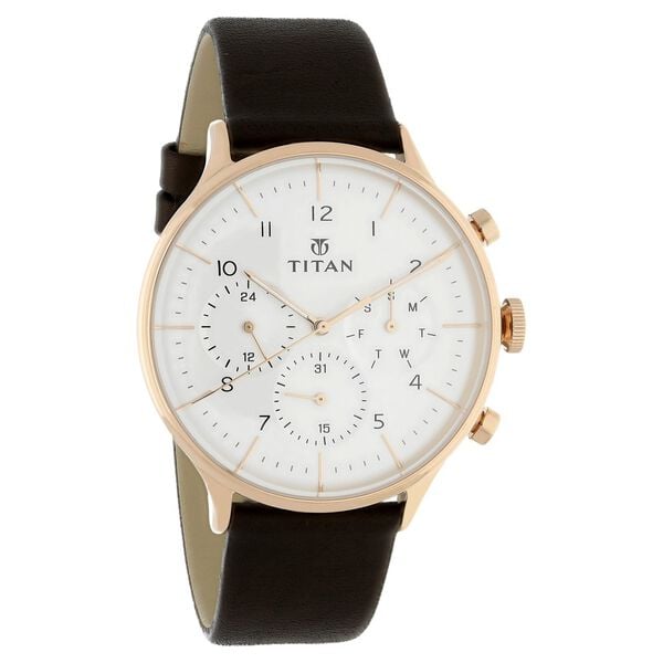 Titan 90102WL01 Classique Quartz Analog Multifunction White Dial Leather Strap Watch – Men