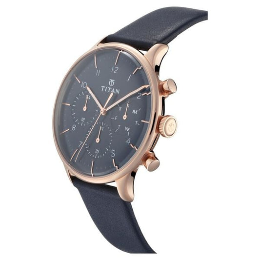 Titan 90102WL02 On Trend Blue Dial Multifunction Analog Quartz Leather Strap Watch – Men