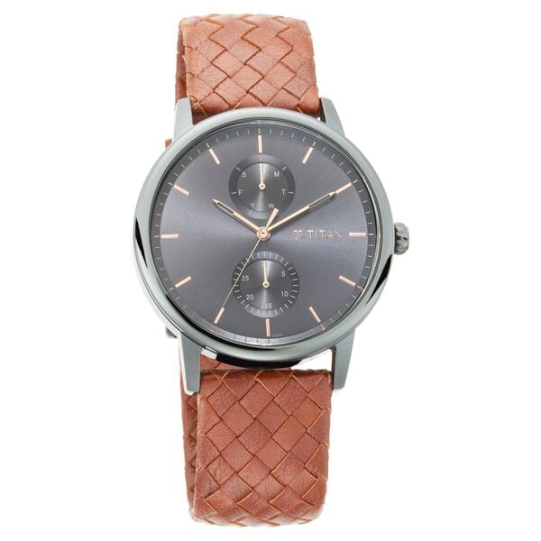 Titan Athleisure Grey Dial Quartz Analog Leather-Strap Watch for Men