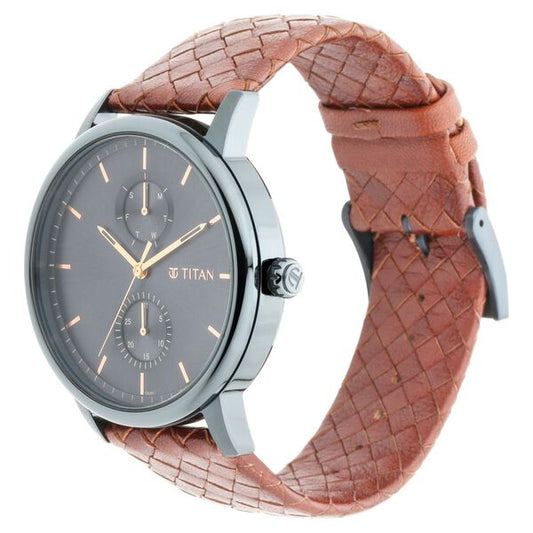 Titan Athleisure Grey Dial Quartz Analog Leather-Strap Watch for Men