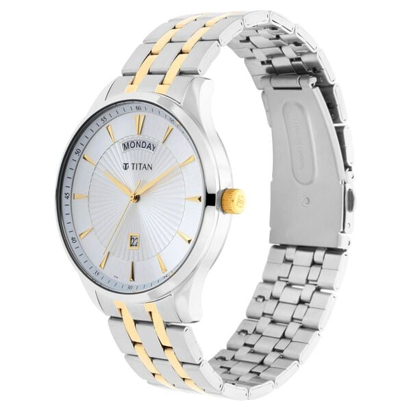 Titan 90127BM01 Men Silver-Dial Two-Tone Stainless Steel Strap Quartz Day-Date Watch