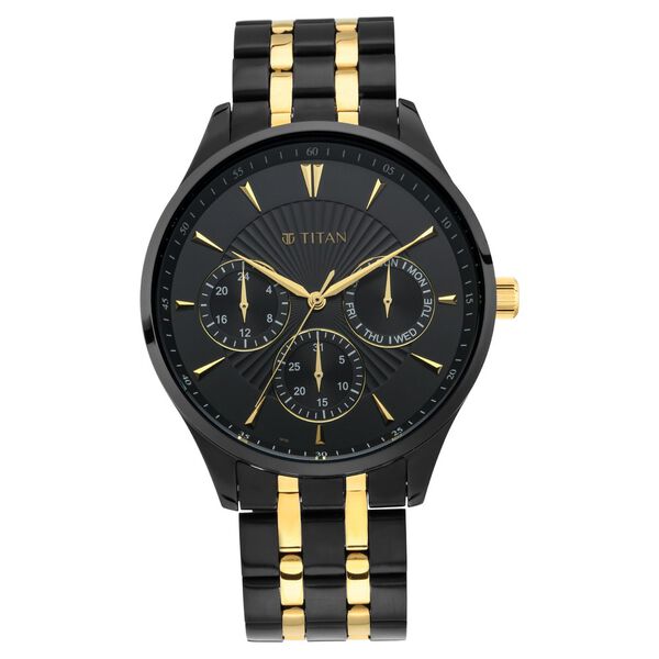 Titan 90127KM01 Men’s Multifunction Black Dial Watch with Black & Gold Stainless Steel Strap