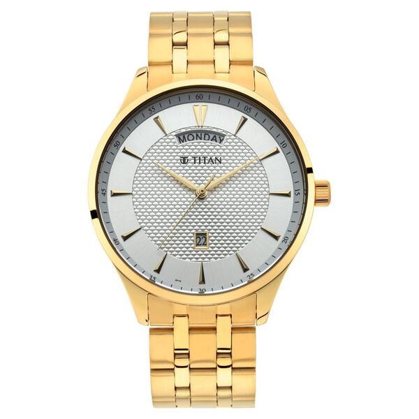 Titan NR90127YM01 Men’s Quartz Analog Stainless Steel White Dial Watch