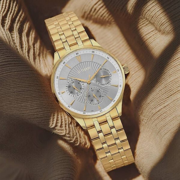 Titan 90127YM04 Men Silver Dial Two-Tone Metal Strap Multifunction Quartz Watch