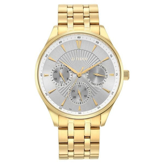 Titan 90127YM04 Men Silver Dial Two-Tone Metal Strap Multifunction Quartz Watch