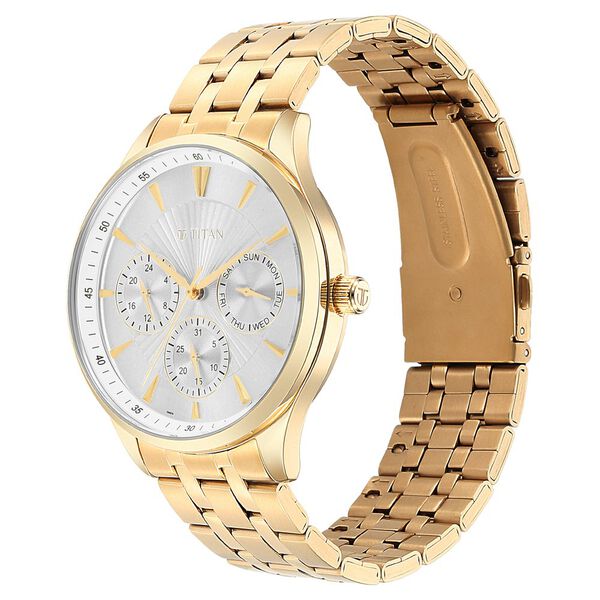 Titan 90127YM04 Men Silver Dial Two-Tone Metal Strap Multifunction Quartz Watch