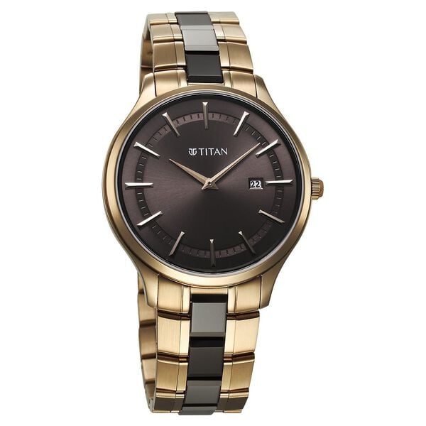 Titan 90142KD02 Men’s Grey Dial Slim Ceramic-Fusion Analog Watch with Two-Tone Metal Strap