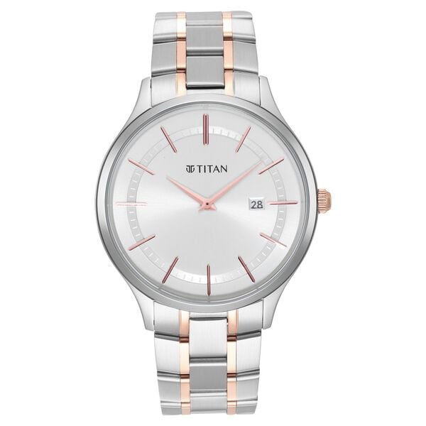 Titan 90142KM01 Men Silver Dial Stainless Steel Strap Quartz Date Watch