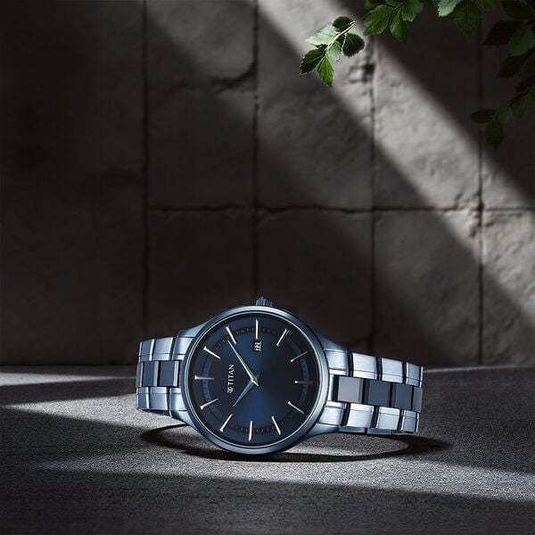 Titan 90142QD01 Men’s Analog Quartz Watch — Blue Dial & Blue Stainless Steel Bracelet