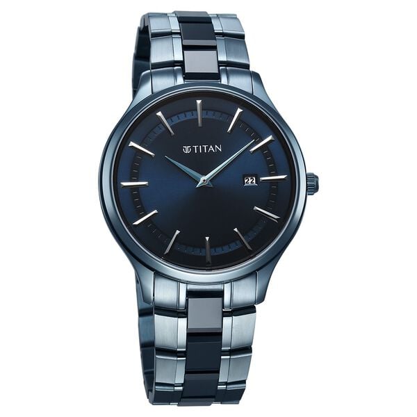 Titan 90142QD01 Men’s Analog Quartz Watch — Blue Dial & Blue Stainless Steel Bracelet