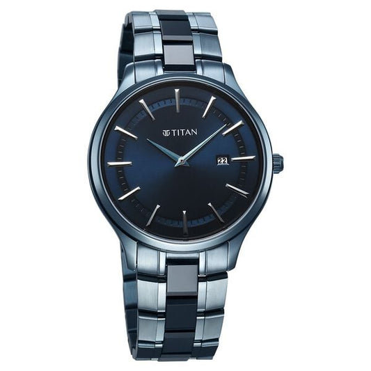 Titan 90142QD01 Men’s Analog Quartz Watch — Blue Dial & Blue Stainless Steel Bracelet
