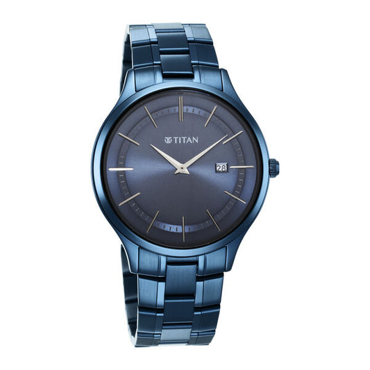 Titan 90142QM01 Quartz Analog With Date Blue Dial Blue Stainless Steel Strap Men Watch